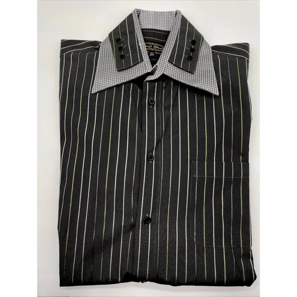 Daniel Ellissa Size 15 1/2 Black Striped Long‎ Sleeve Fancy Dress Shirt